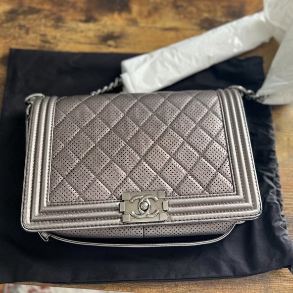 Chanel Grey Medium Perforated Boy Bag - Picture 15 of 16